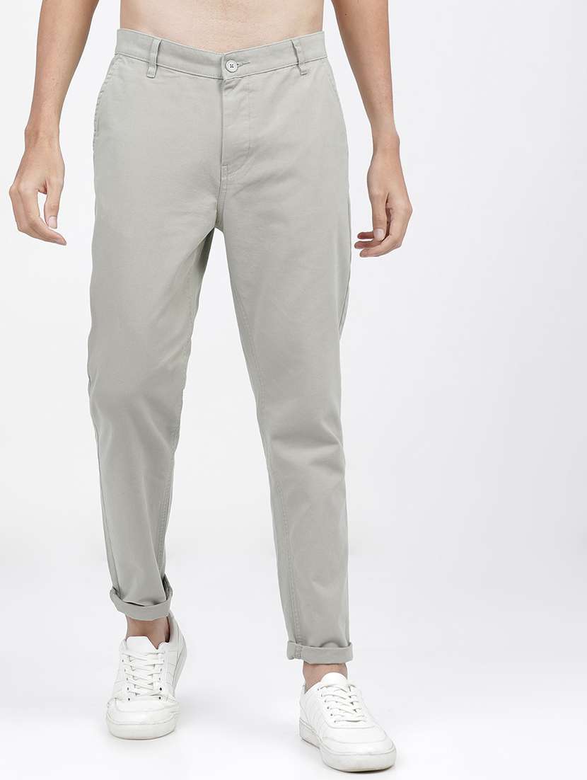 men solid mid rise chinos casual trouser