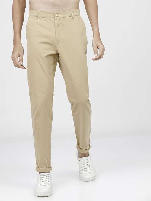 men solid mid rise chinos casual trouser - 21596387 - Standard Image - 0
