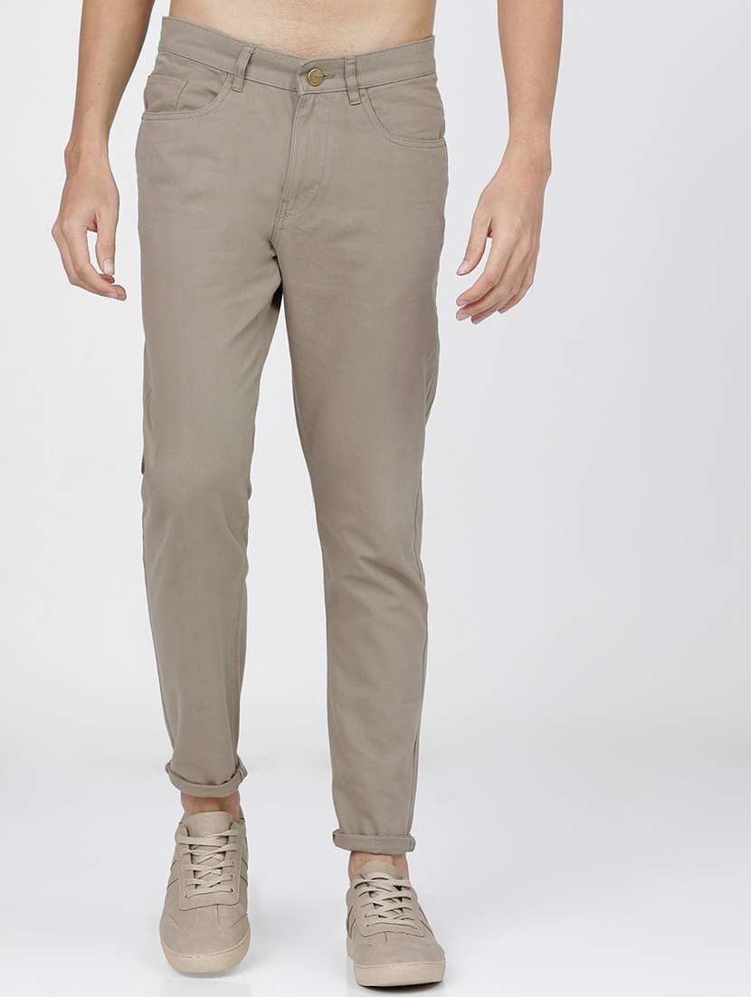 men mid rise solid chinos 