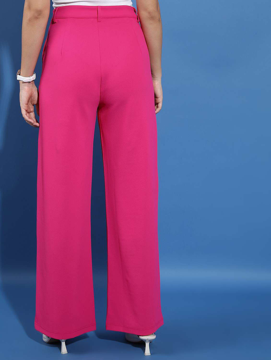 women pink solid wide leg trouser - 21596399 -  Standard Image - 3