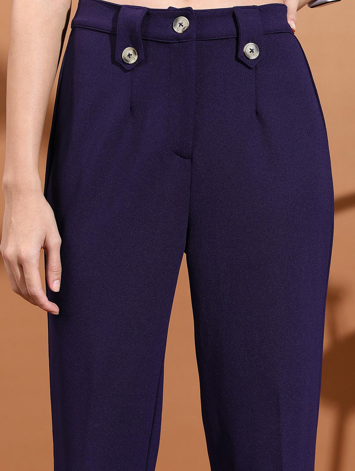 women navy blue solid tailored pant - 21596410 - Standard Image - 5