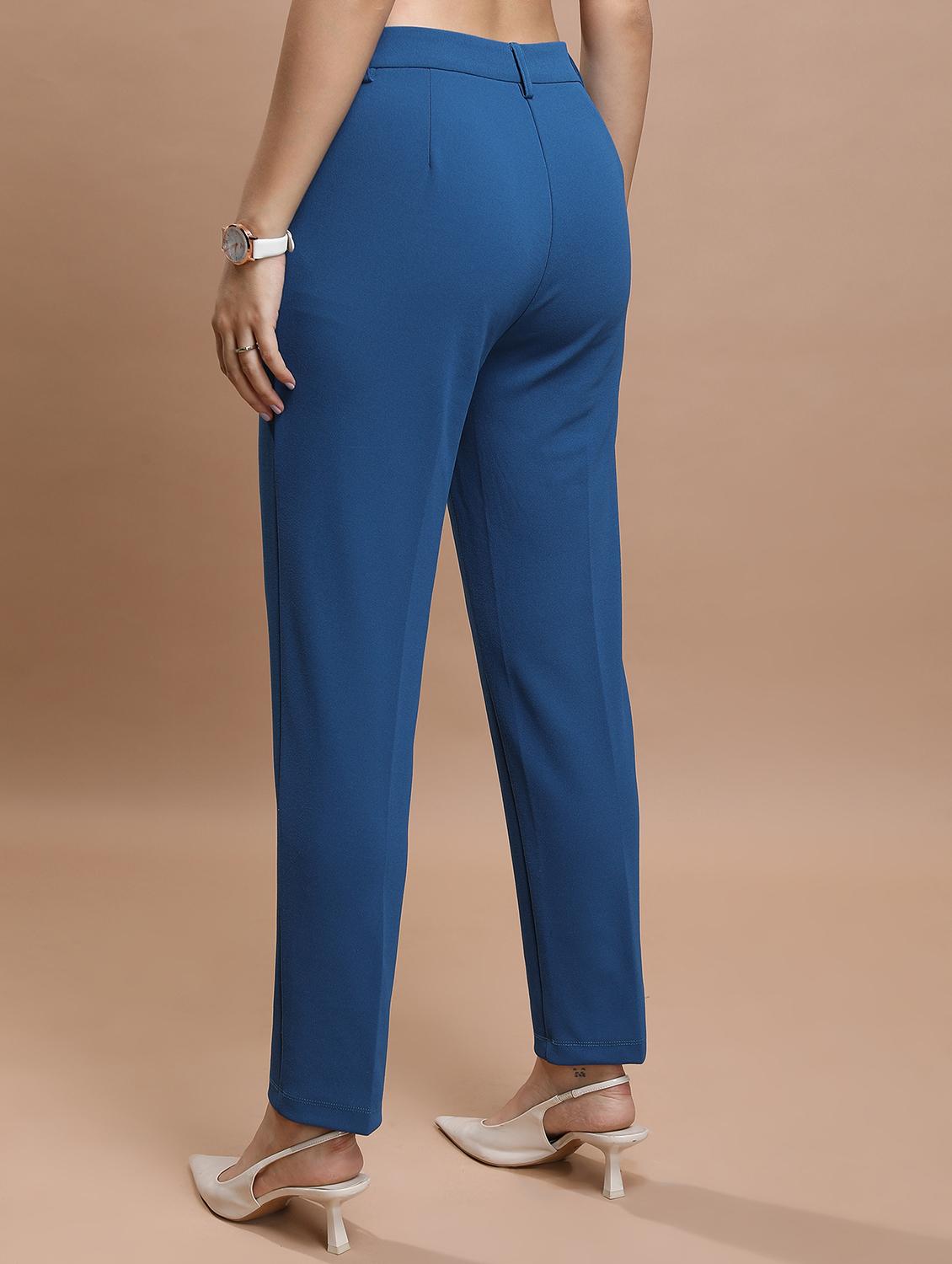 women blue solid tailored pant - 21596411 - Standard Image - 3