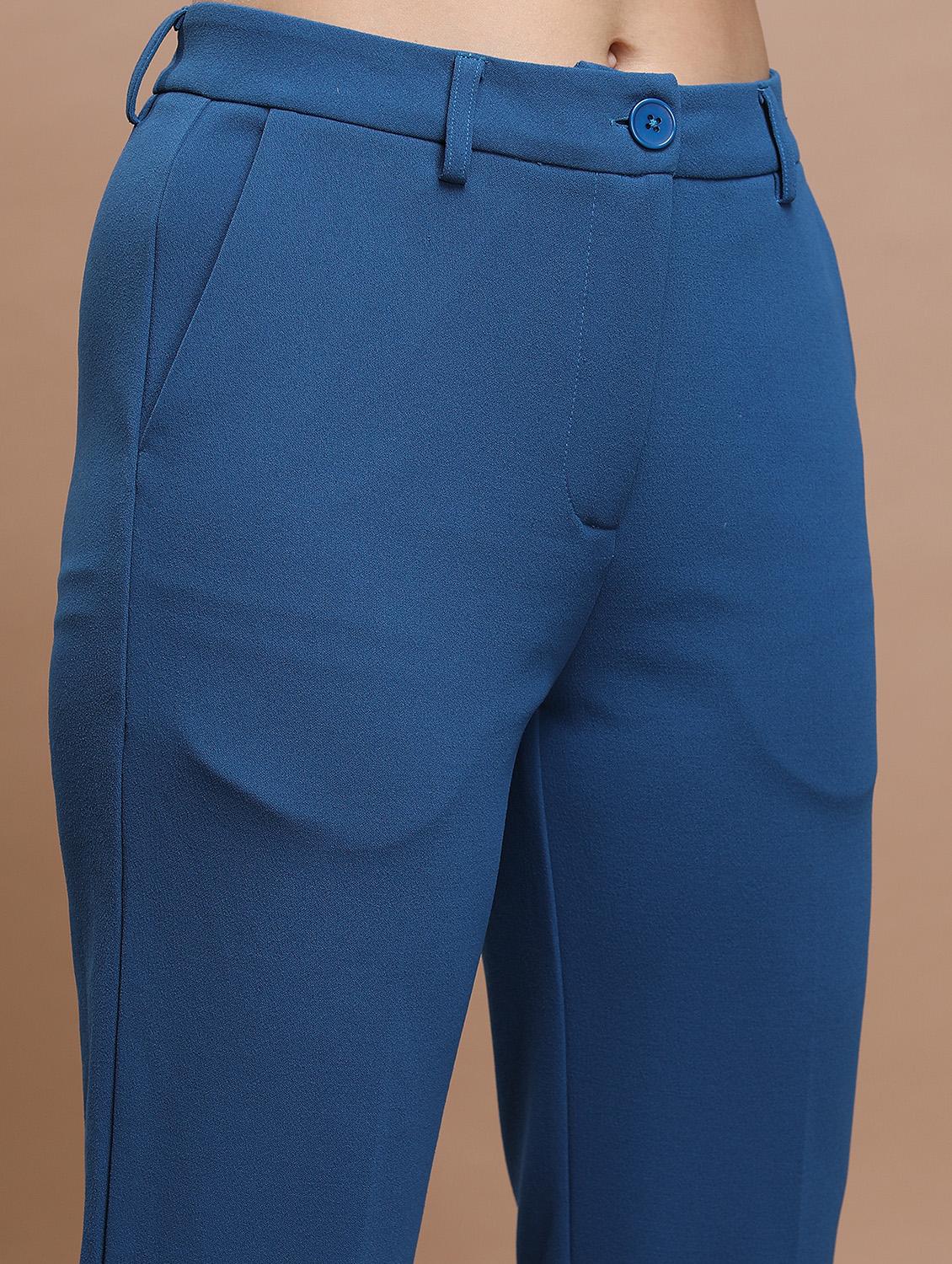 women blue solid tailored pant - 21596411 - Standard Image - 5