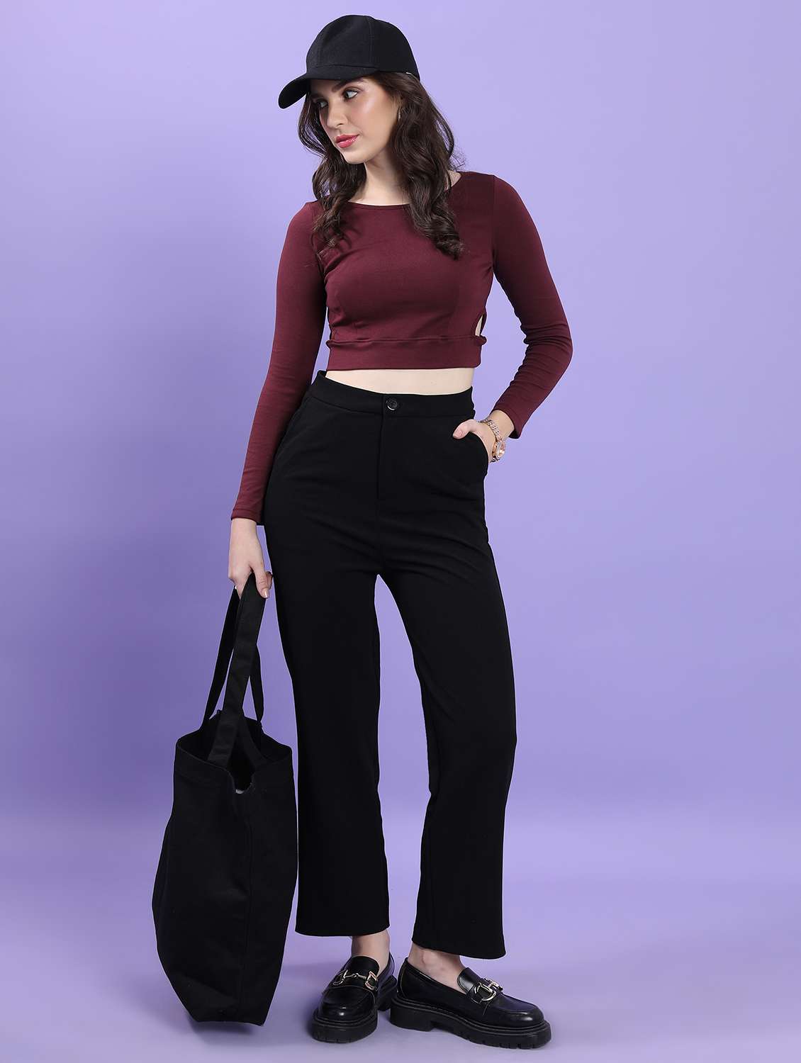 women black solid tailored pant - 21596417 -  Standard Image - 3