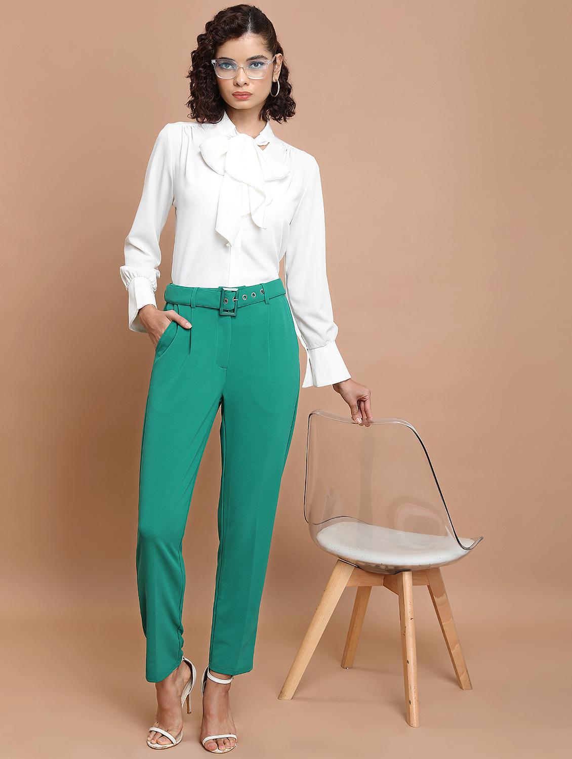 women green solid chinos trouser - 21596424 - Standard Image - 3