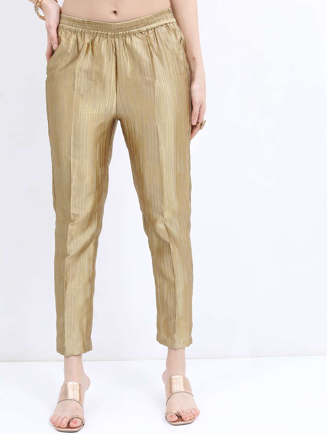 women gold solid peg trouser