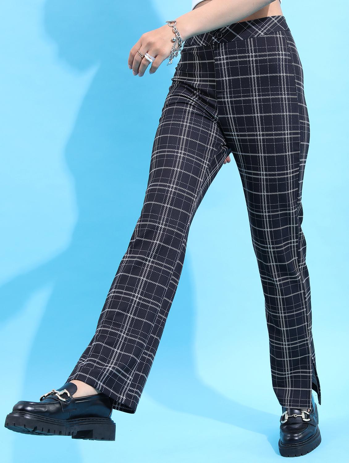 women navy blue checks chinos trouser - 21596438 - Zoom Image - 0