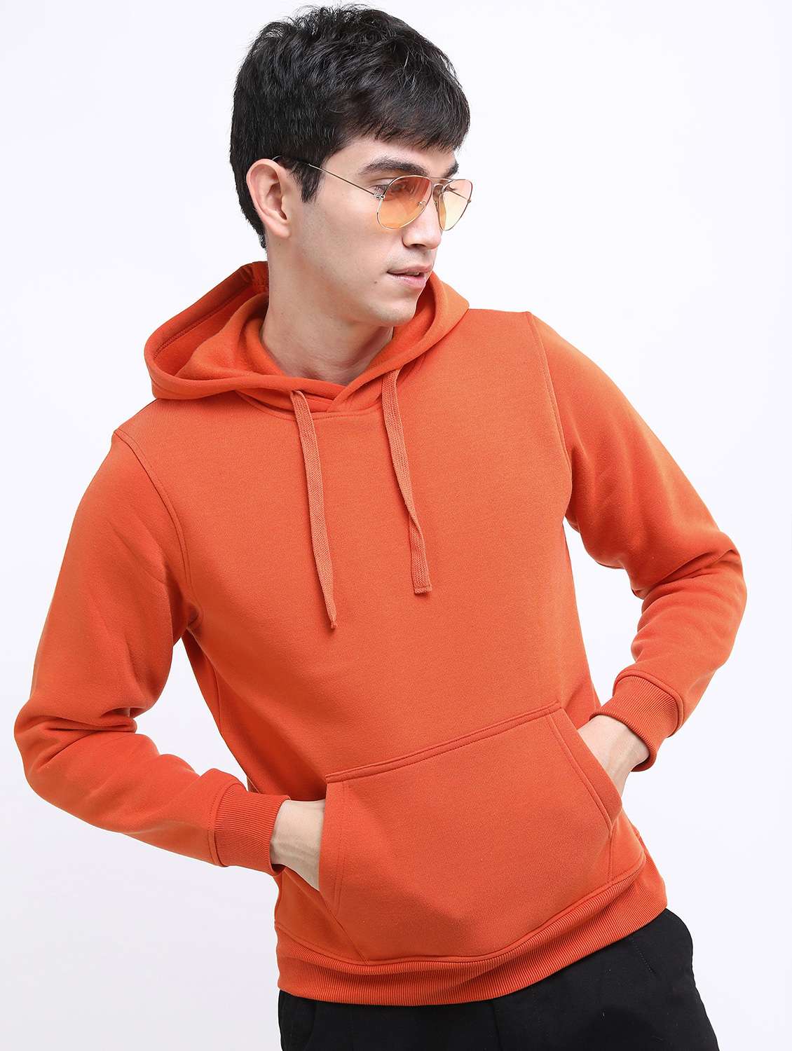 men plain hooded long sleeve sweatshirt