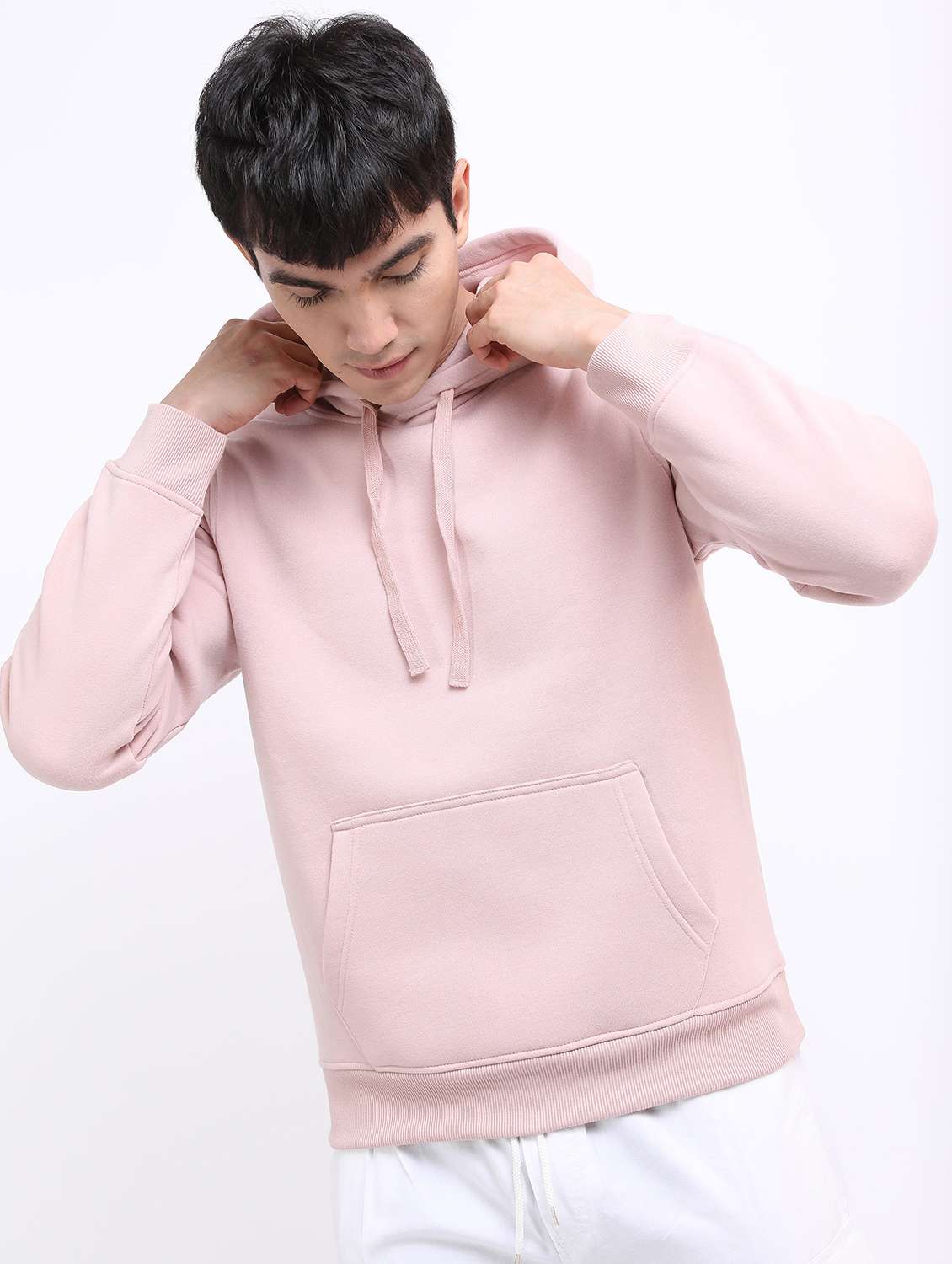 men plain hooded long sleeve sweatshirt