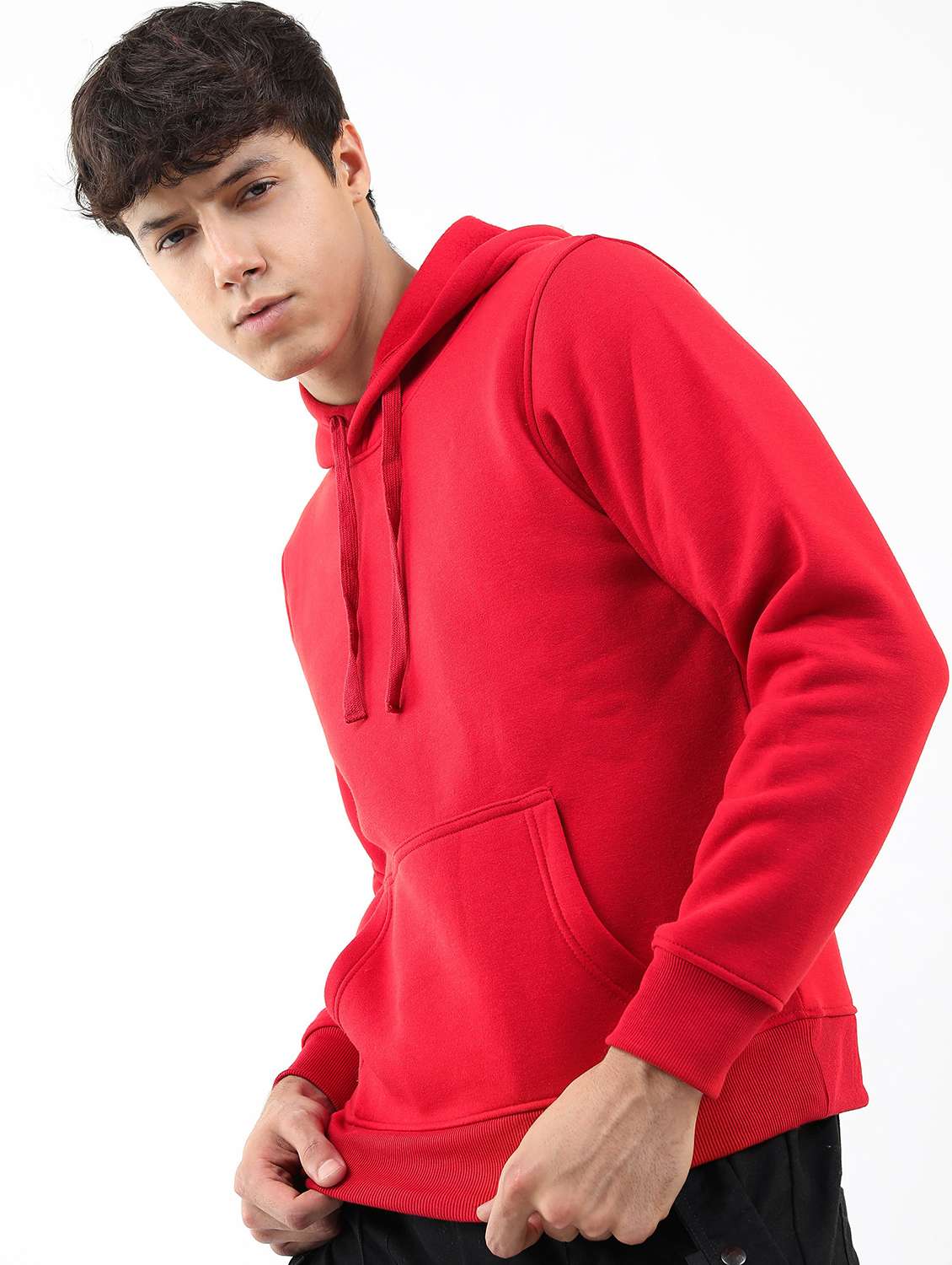 men plain hooded long sleeve sweatshirt