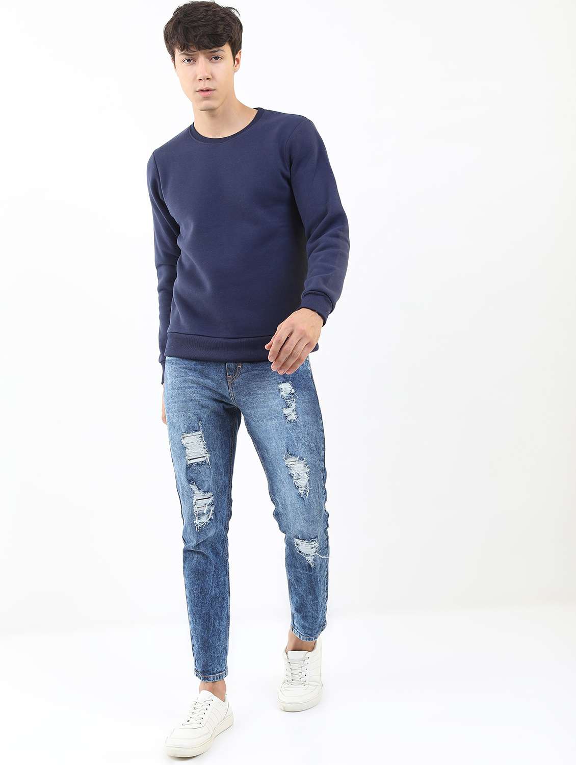 men plain round neck long sleeve sweatshirt - 21596473 - Standard Image - 3