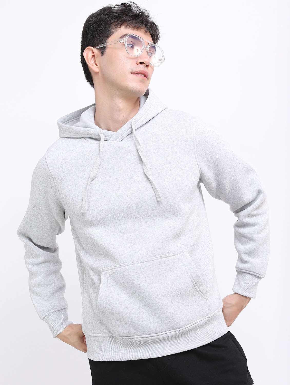 men plain hooded long sleeve sweatshirt
