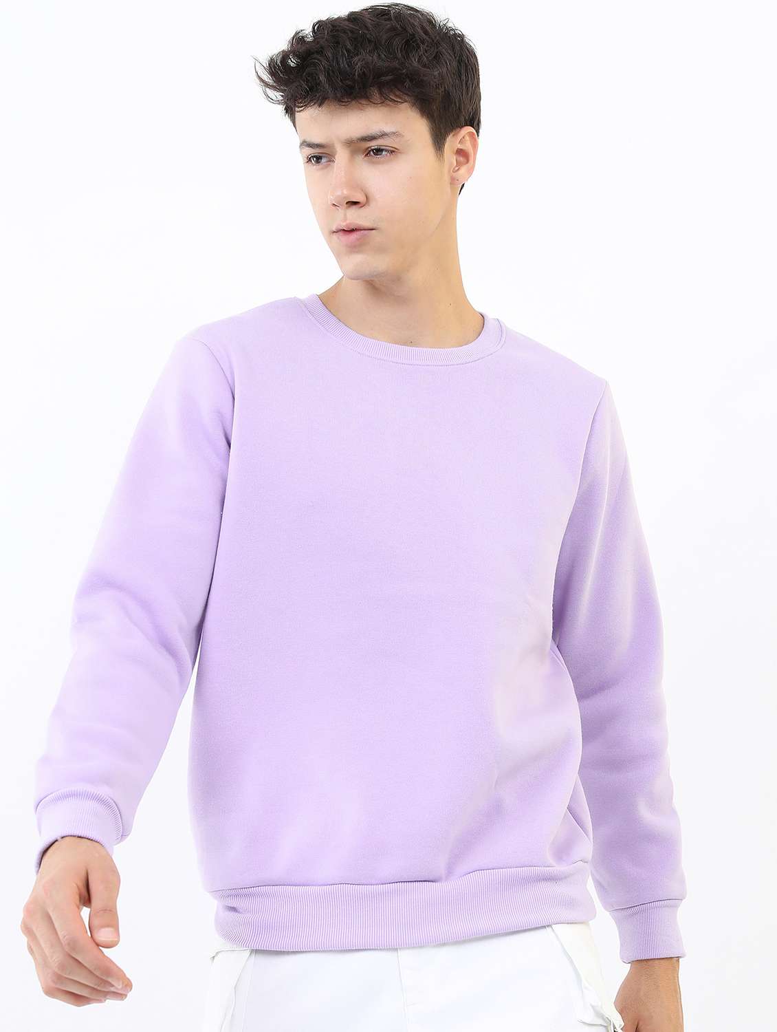 men plain round neck long sleeve sweatshirt