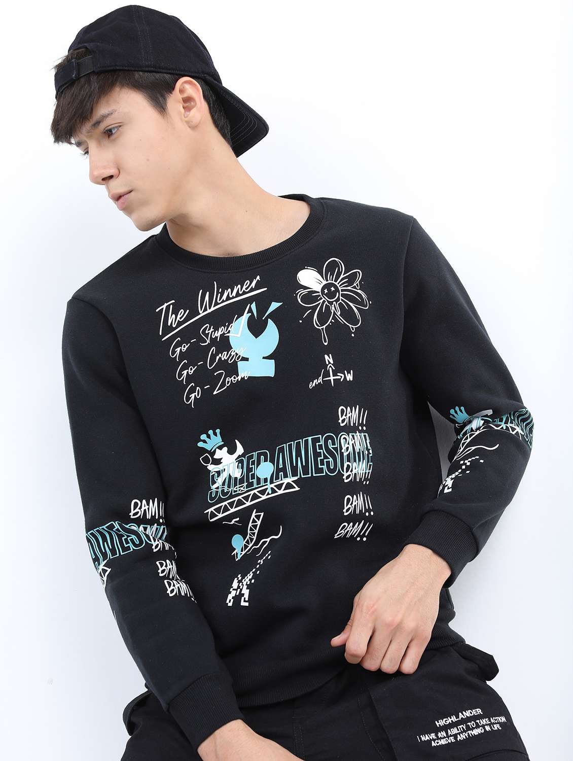 men long sleeves front print sweatshirt