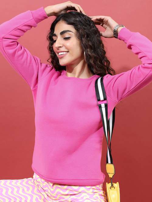 women pink plain sweatshirt - 21596517 -  Standard Image - 0
