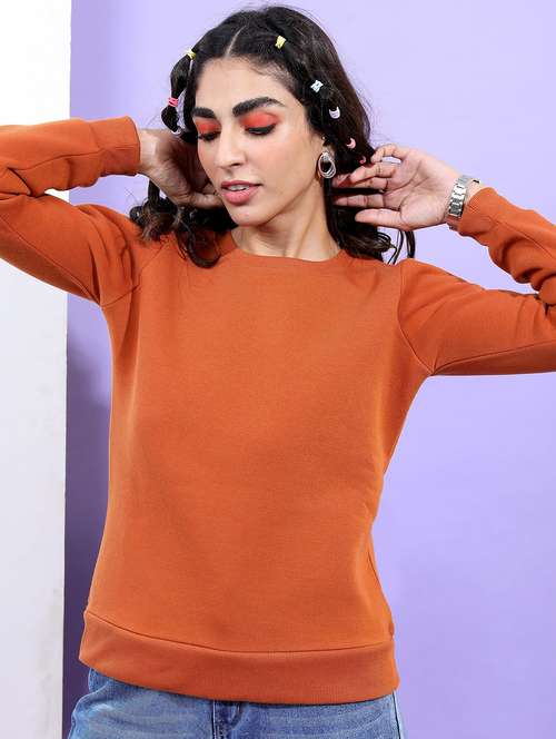 women orange plain sweatshirt - 21596519 -  Standard Image - 0