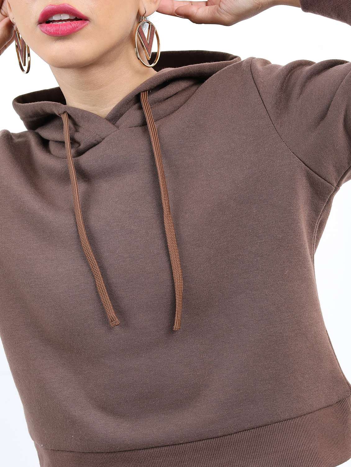 women brown plain sweatshirt - 21596521 -  Standard Image - 3