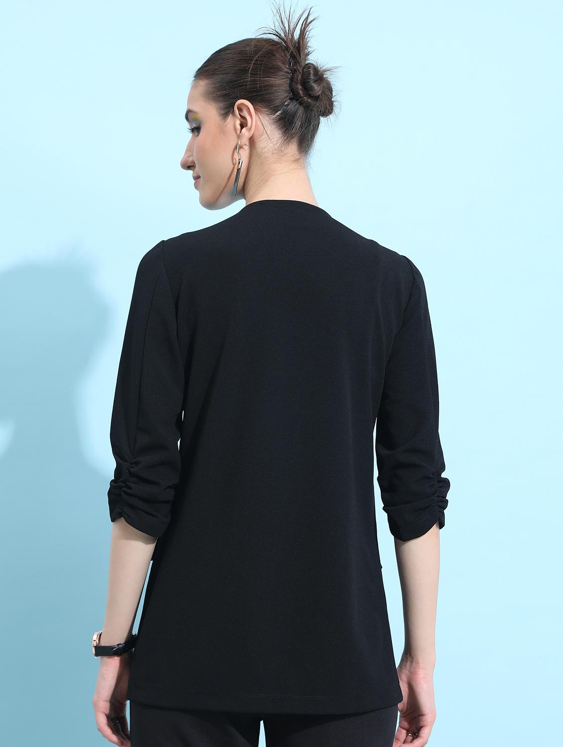 women black solid casual blazer - 21596568 - Standard Image - 3