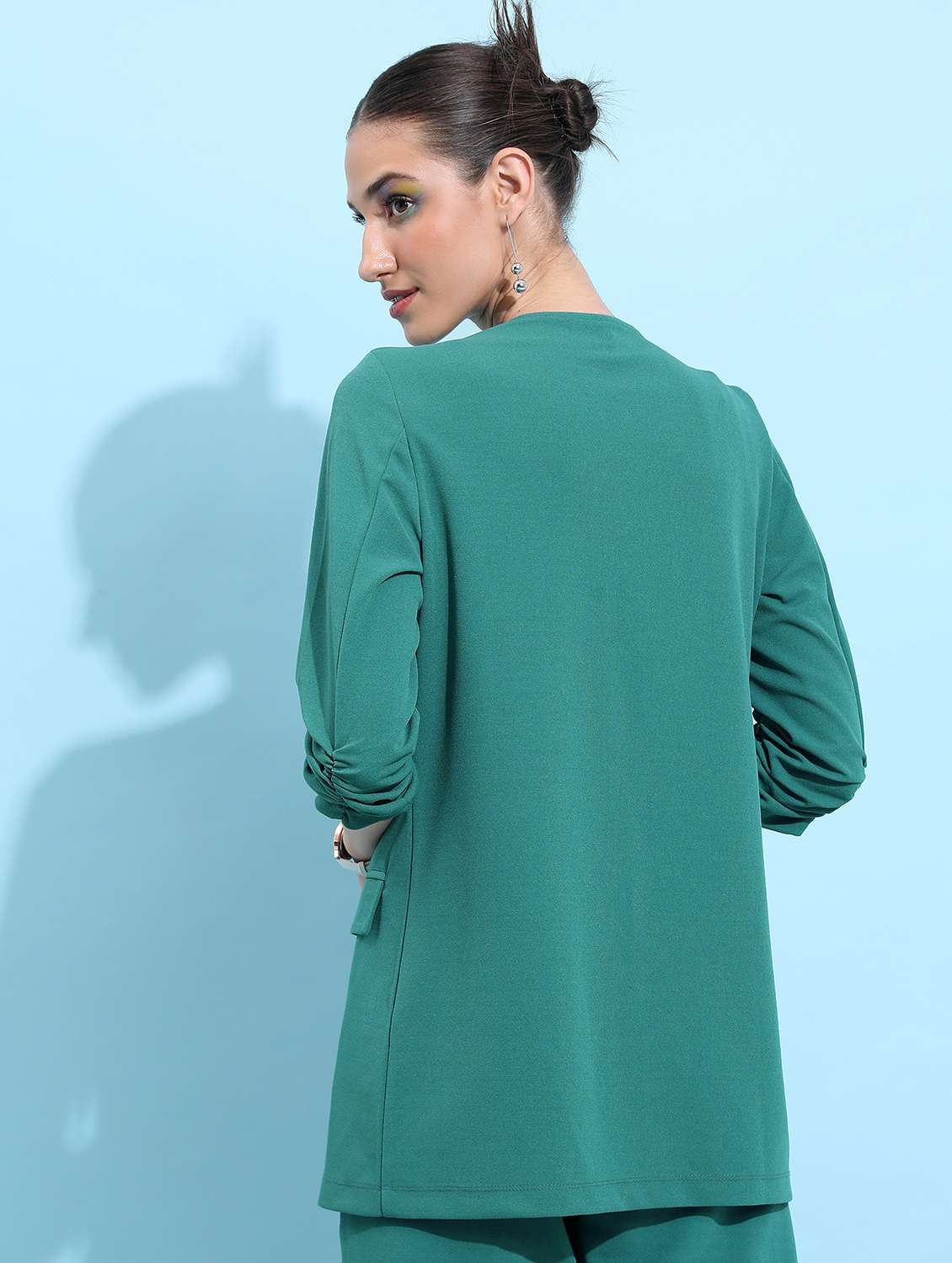 women green solid casual blazer - 21596569 -  Standard Image - 3