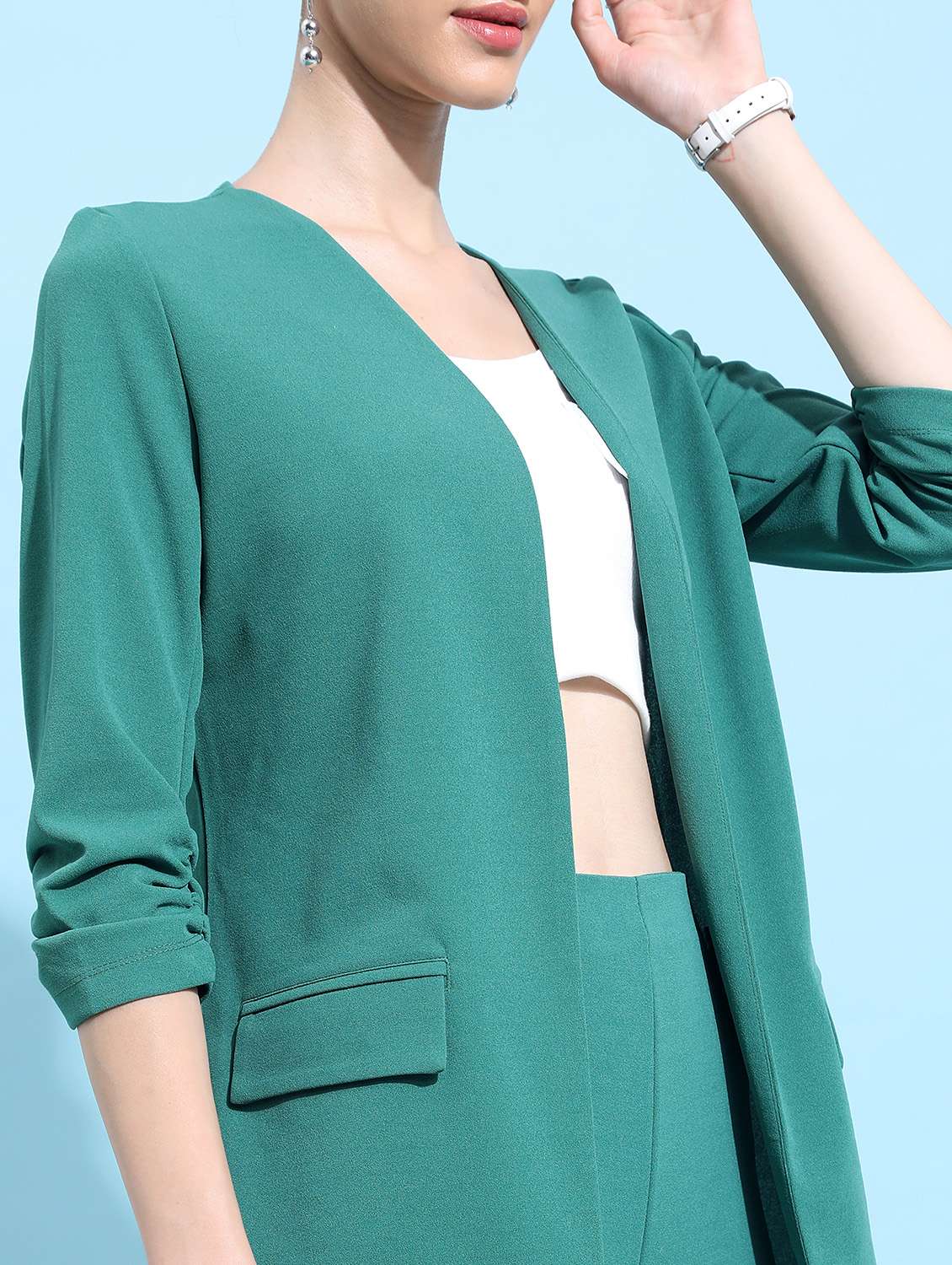 women green solid casual blazer - 21596569 -  Standard Image - 5