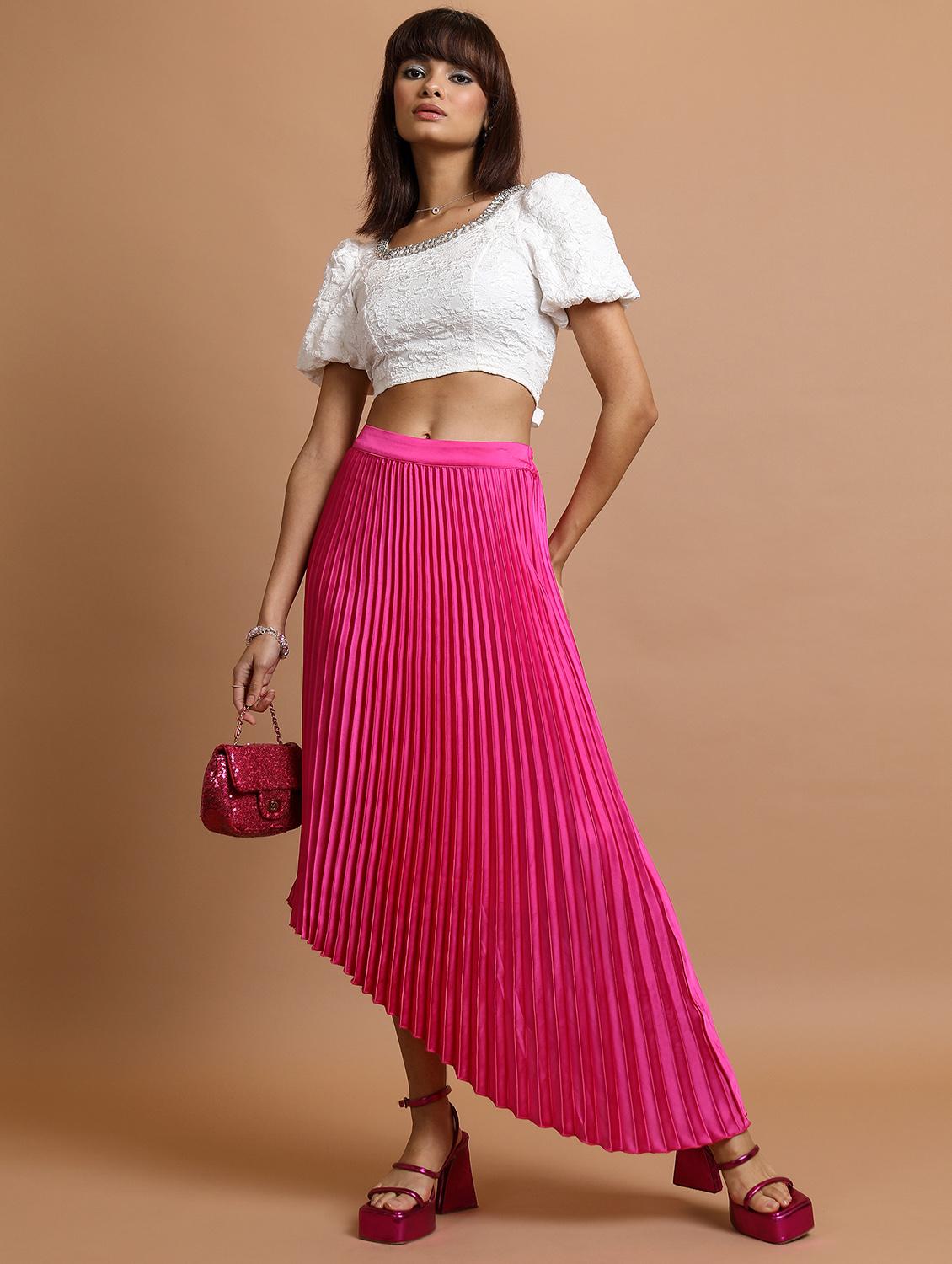 women pink solid a-line skirt - 21596630 - Standard Image - 3
