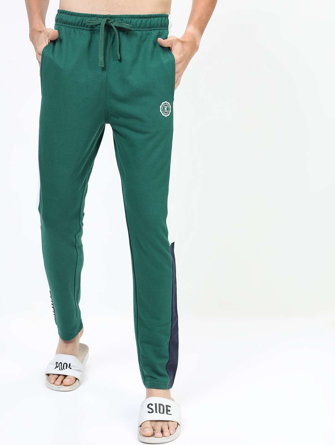men color block print regular fit track pant
