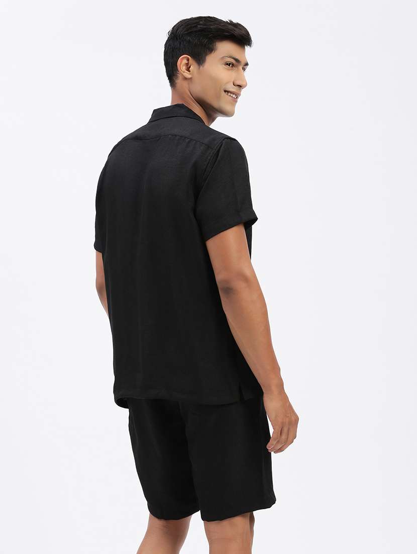 men solid cuban collar short sleeves co-ord set - 21597390 -  Standard Image - 3