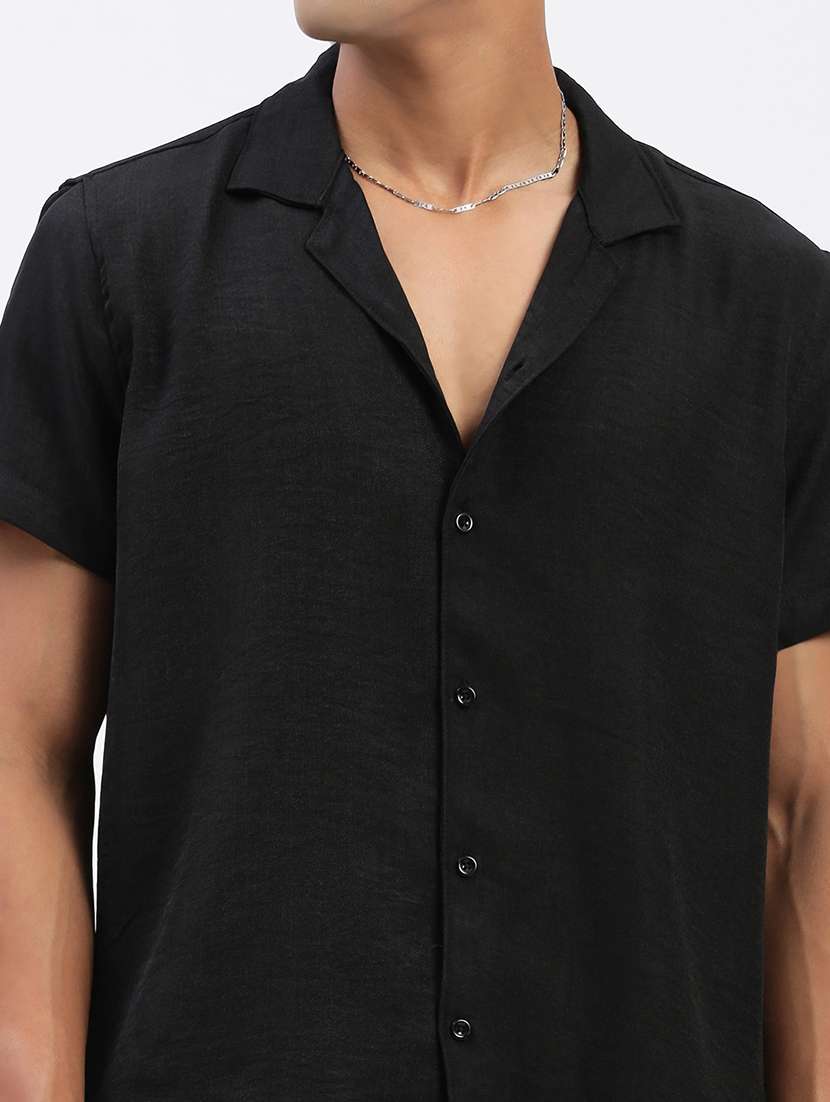 men solid cuban collar short sleeves co-ord set - 21597390 -  Standard Image - 5