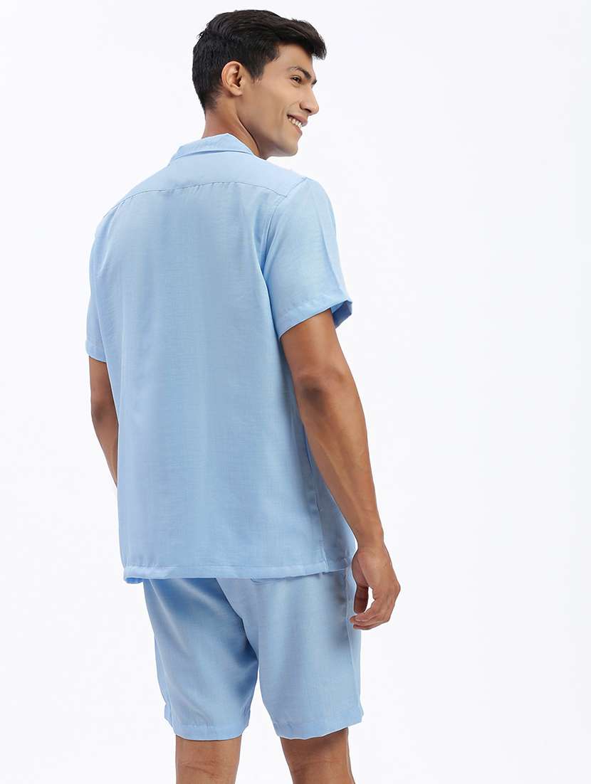 men solid cuban collar short sleeves co-ord set - 21597391 - Standard Image - 3