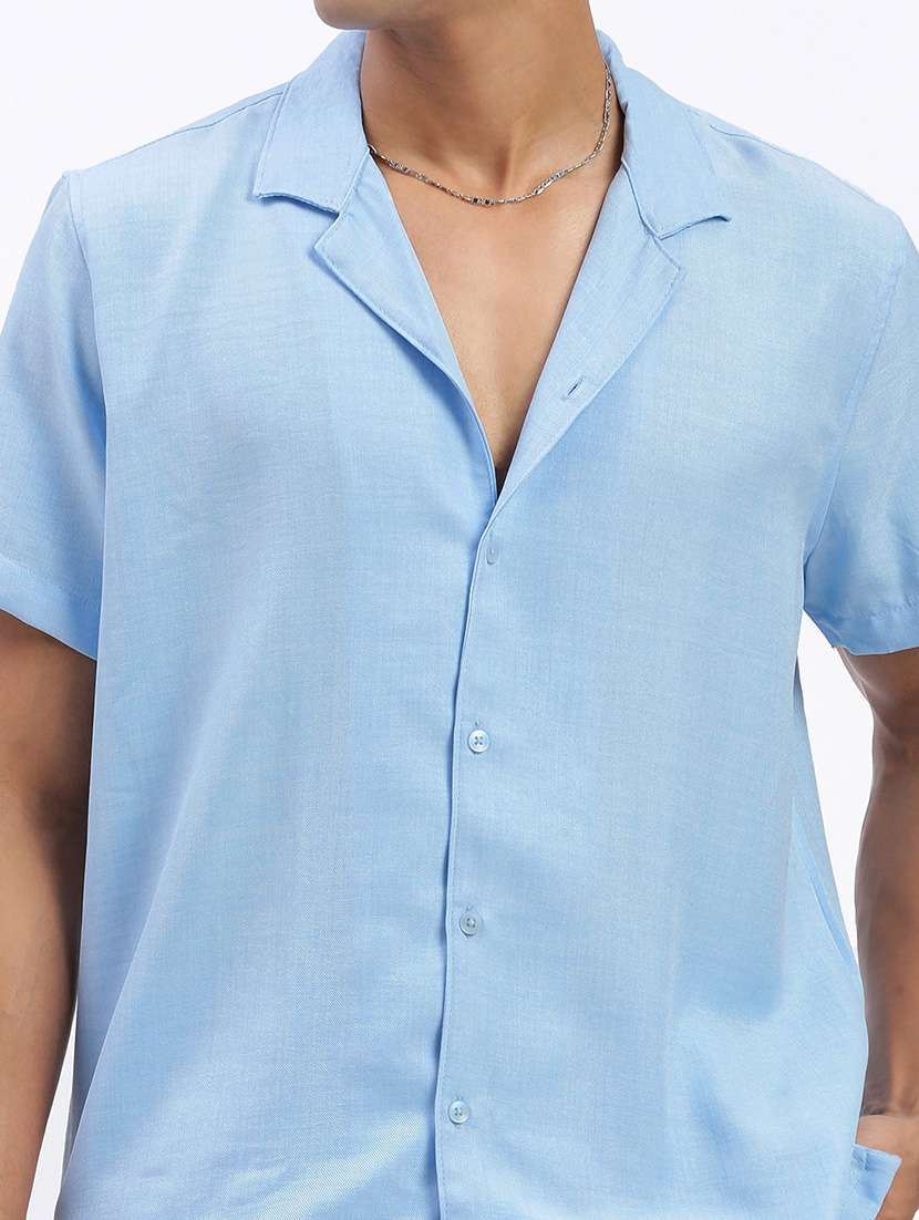 men solid cuban collar short sleeves co-ord set - 21597391 - Standard Image - 5