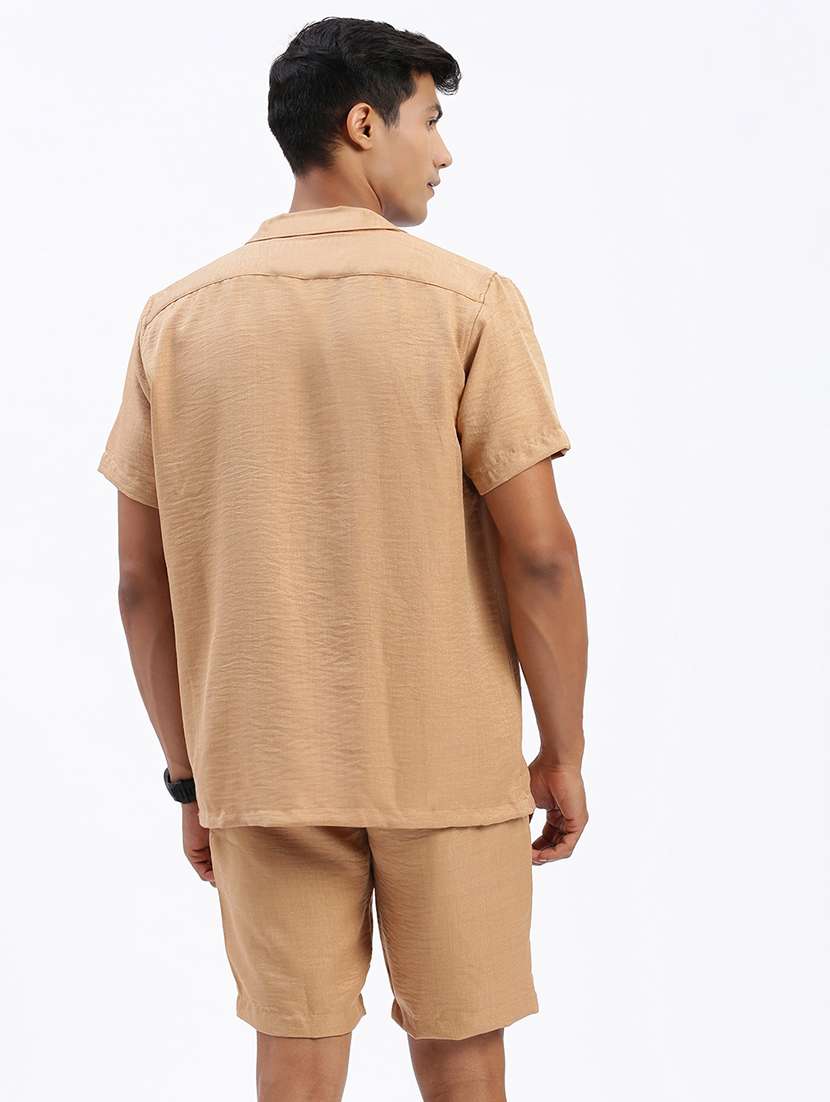 men solid cuban collar short sleeves co-ord set - 21597392 - Standard Image - 3