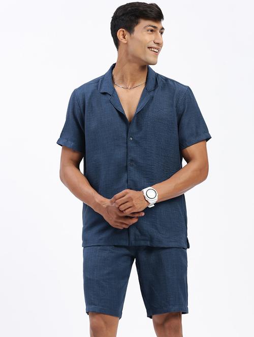 men solid cuban collar short sleeves co-ord set - 21597400 -  Standard Image - 0