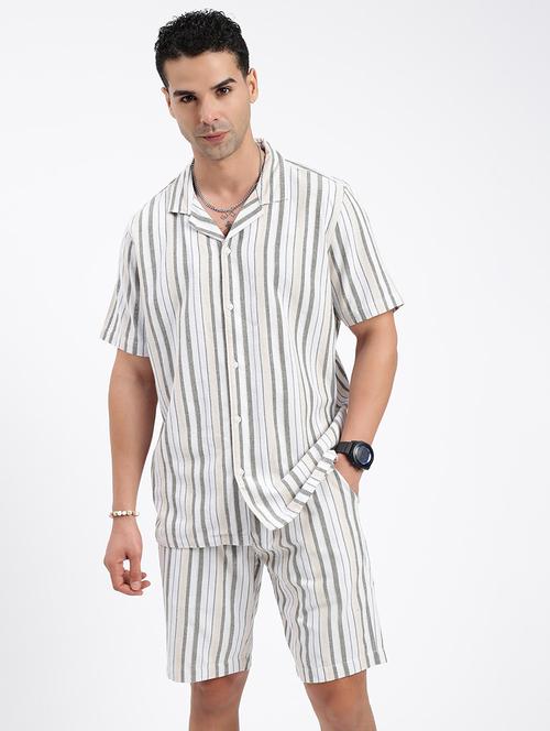 men striped cuban collar short sleeves co-ord set - 21597403 -  Standard Image - 0
