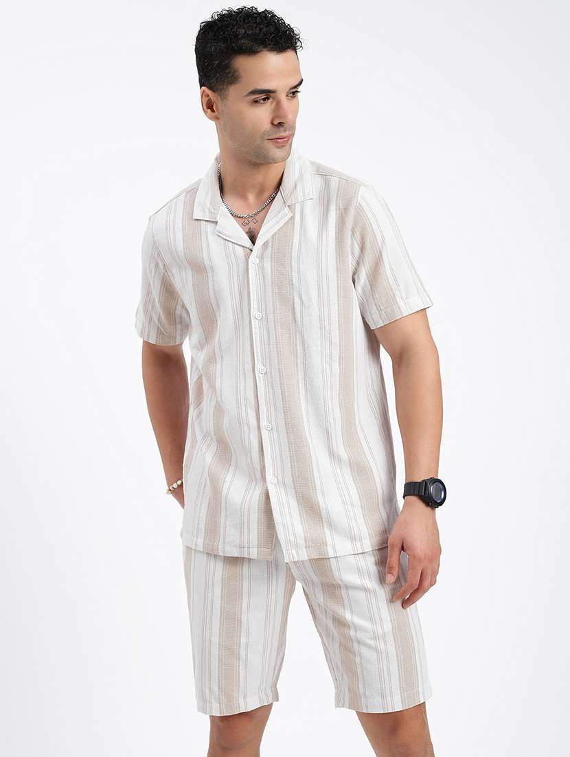 men striped cuban collar short sleeves co-ord set