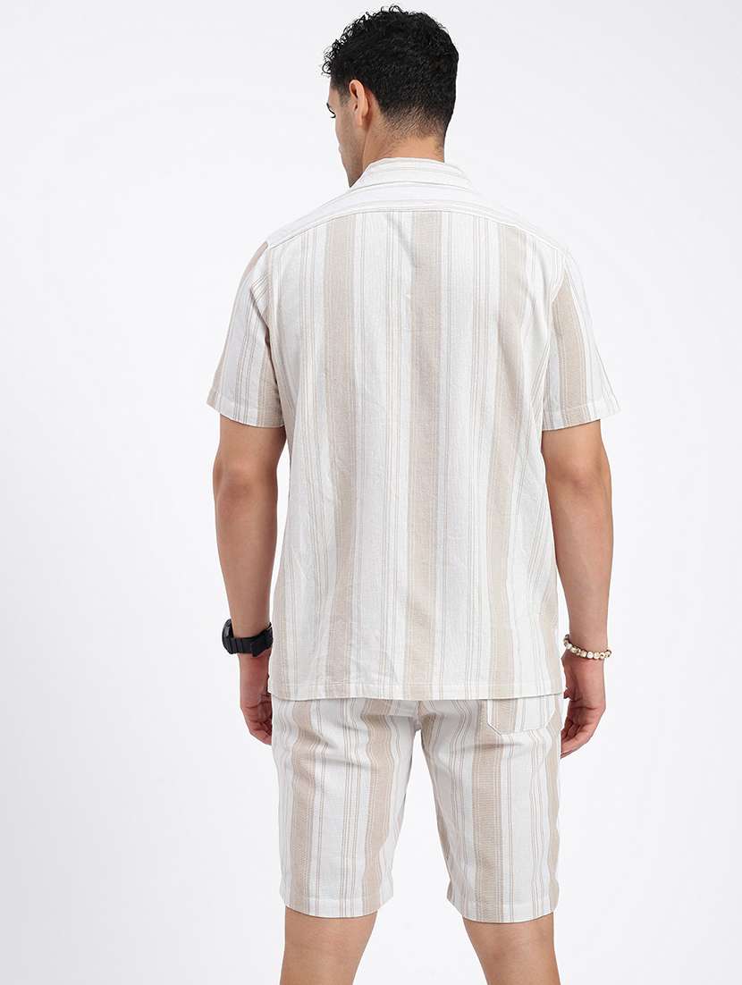 men striped cuban collar short sleeves co-ord set - 21597409 -  Standard Image - 3