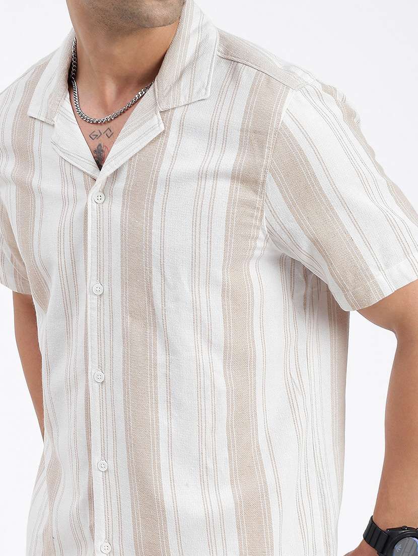 men striped cuban collar short sleeves co-ord set - 21597409 -  Standard Image - 5