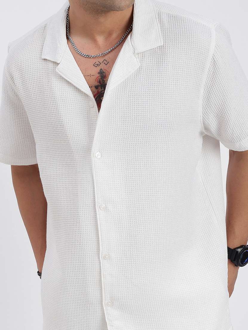 men solid cuban collar short sleeves co-ord set - 21597411 - Standard Image - 5