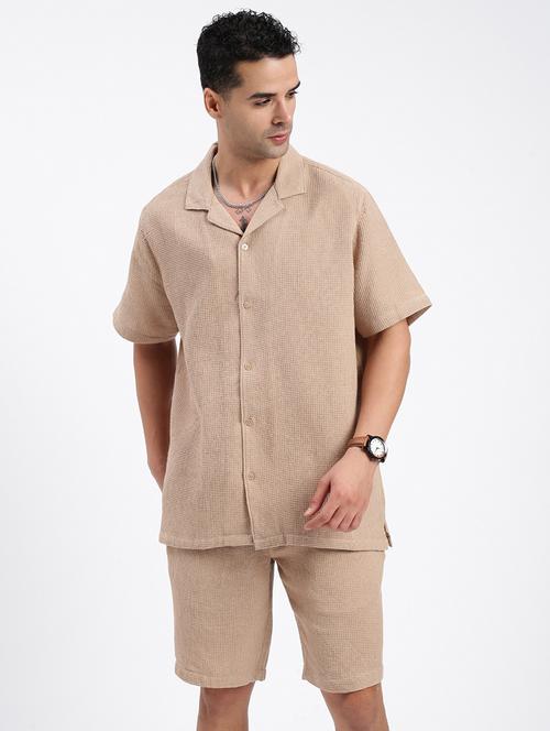 men solid cuban collar short sleeves co-ord set - 21597412 -  Standard Image - 0