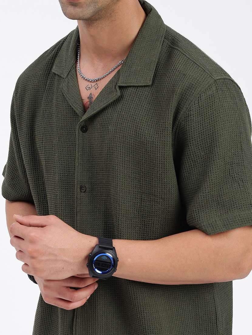 men solid cuban collar short sleeves co-ord set - 21597413 - Standard Image - 5