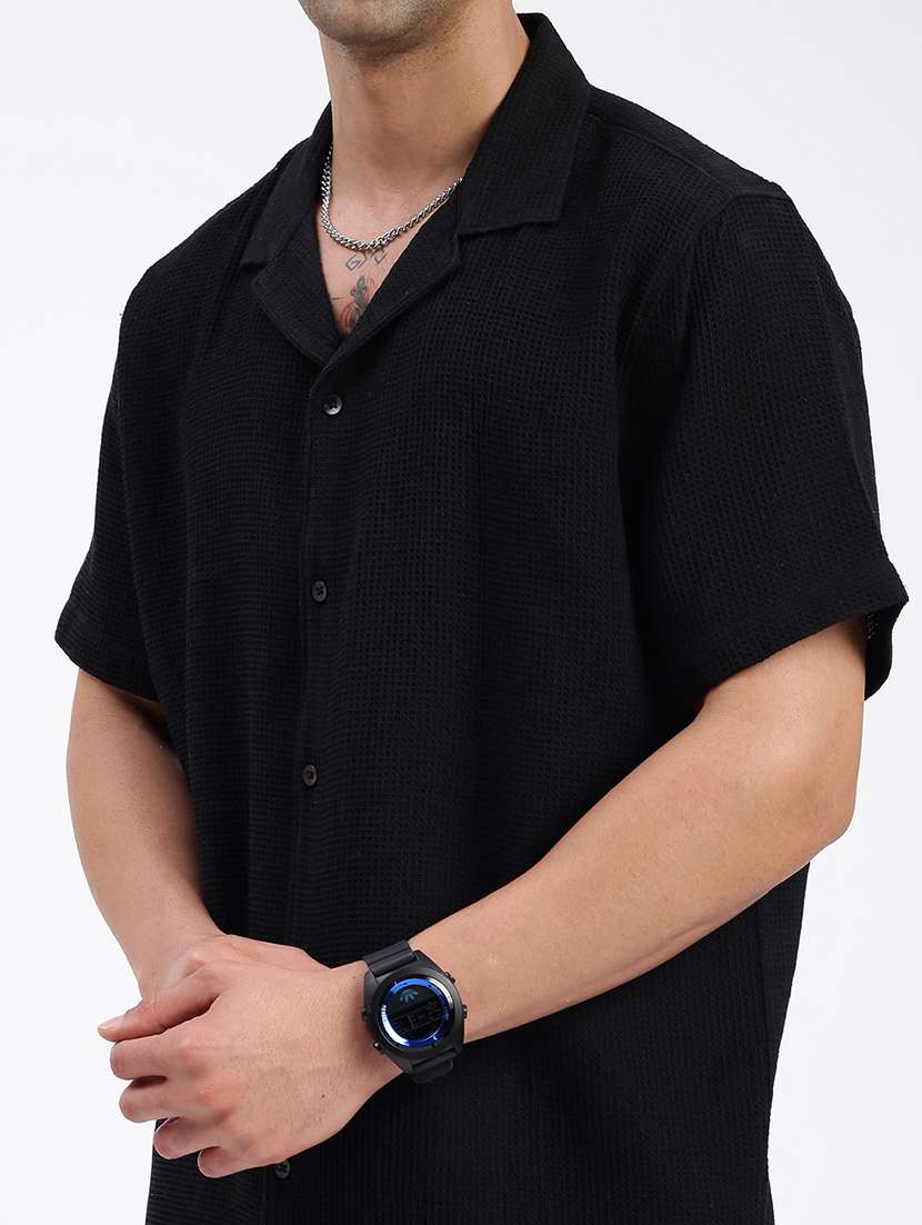 men solid cuban collar short sleeves co-ord set - 21597414 - Standard Image - 5