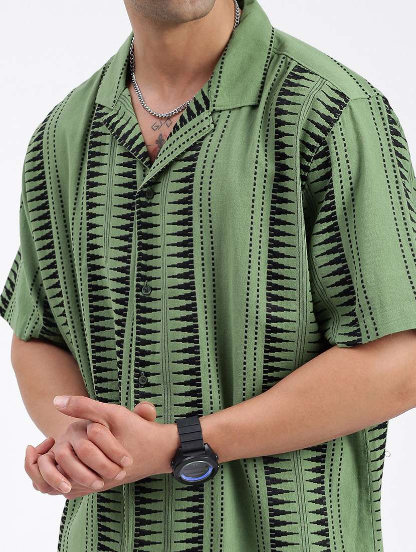 men geometrical cuban collar short sleeves co-ord set - 21597416 -  Standard Image - 5