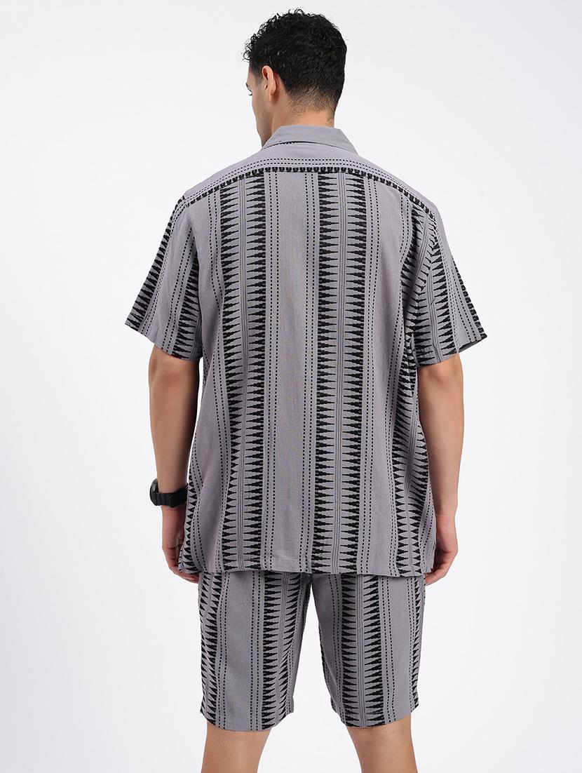 men geometrical cuban collar short sleeves co-ord set - 21597417 - Standard Image - 3