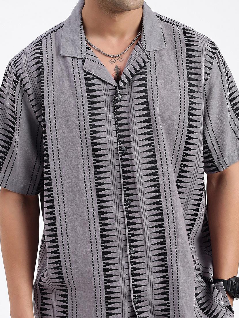 men geometrical cuban collar short sleeves co-ord set - 21597417 - Standard Image - 5