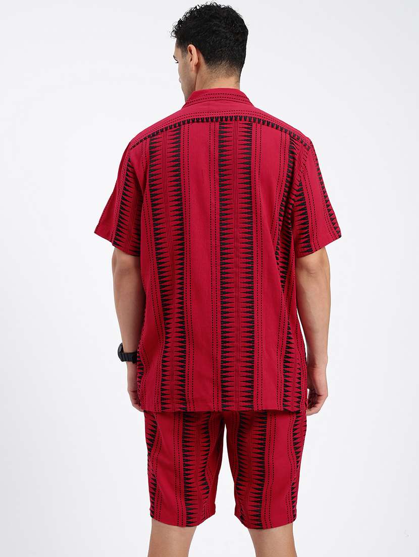 men geometrical cuban collar short sleeves co-ord set - 21597419 -  Standard Image - 3