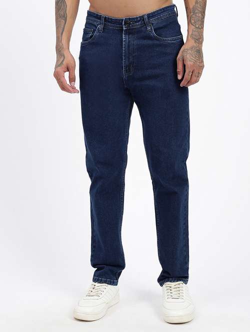 men navy blue denim pain jeans - 21597425 - Standard Image - 0