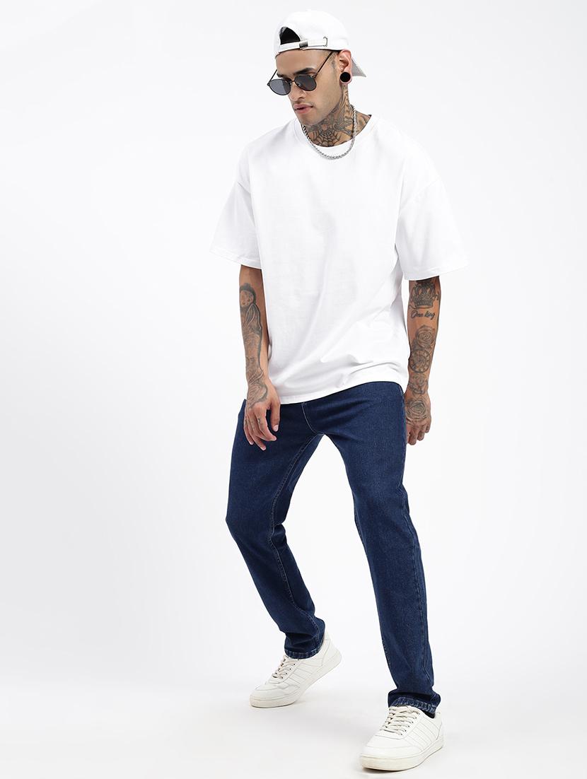 men navy blue denim pain jeans - 21597425 - Standard Image - 3
