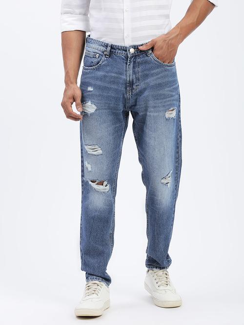 men blue denim distress jeans - 21597429 -  Standard Image - 0