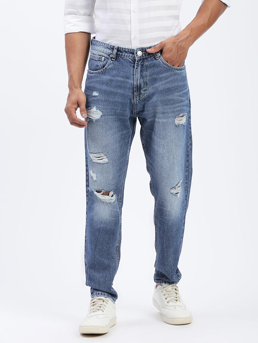 men blue denim distress jeans - 21597429 -  Zoom Image - 0