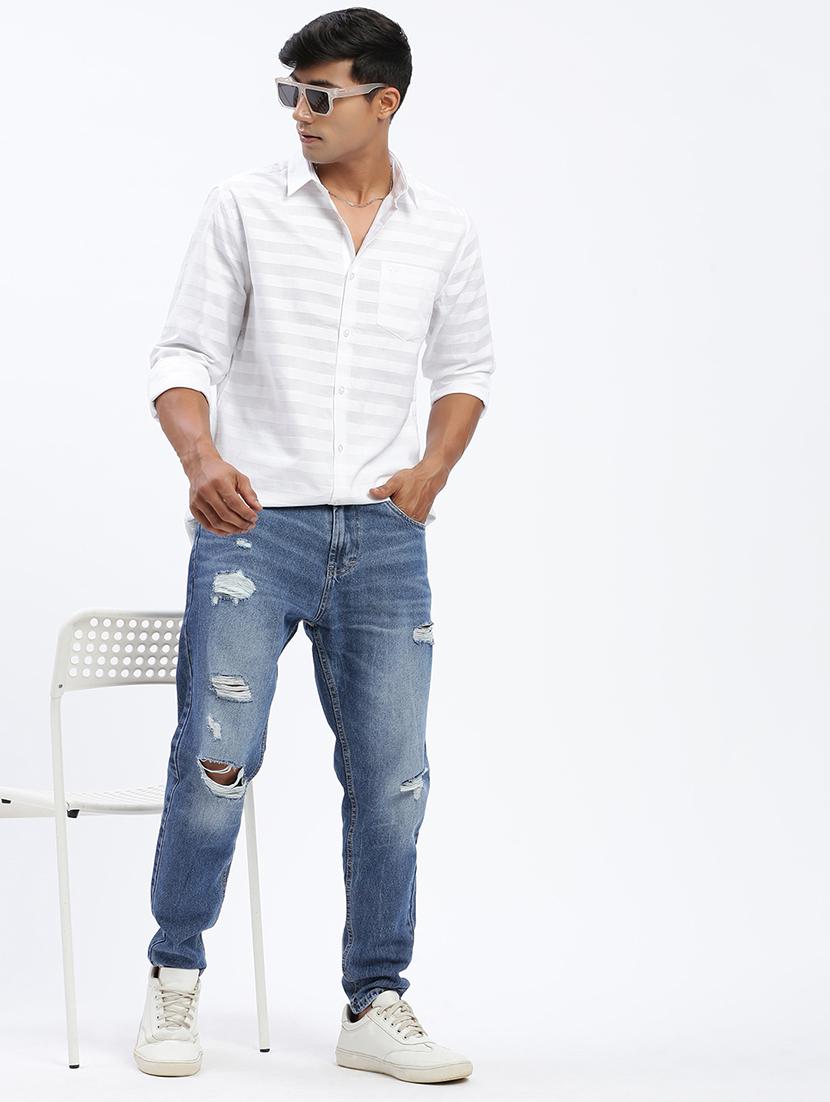 men blue denim distress jeans - 21597429 - Standard Image - 3