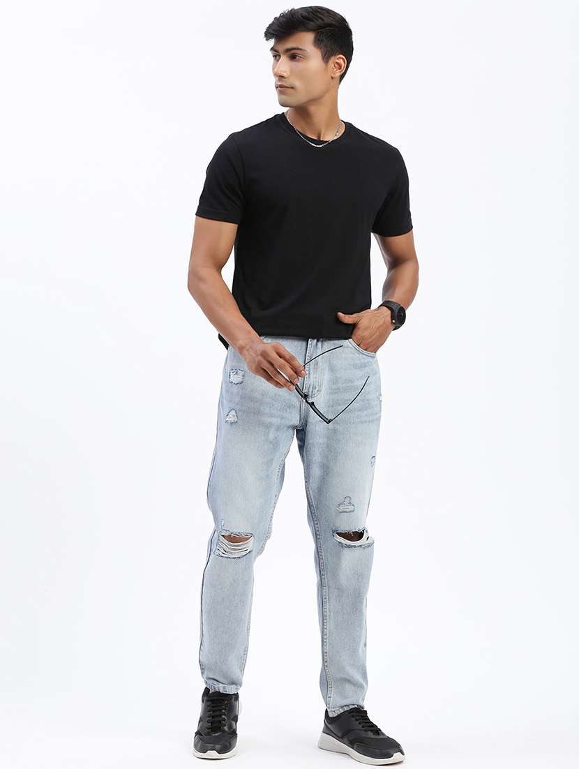 men light blue denim plain jean - 21597430 -  Standard Image - 3